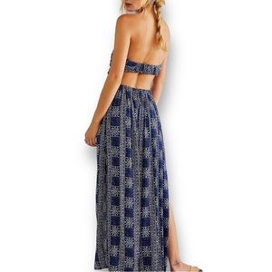 Free People Peyton Navy/Cream Tribal Print Strapless Maxi Dress Women’s Size XL